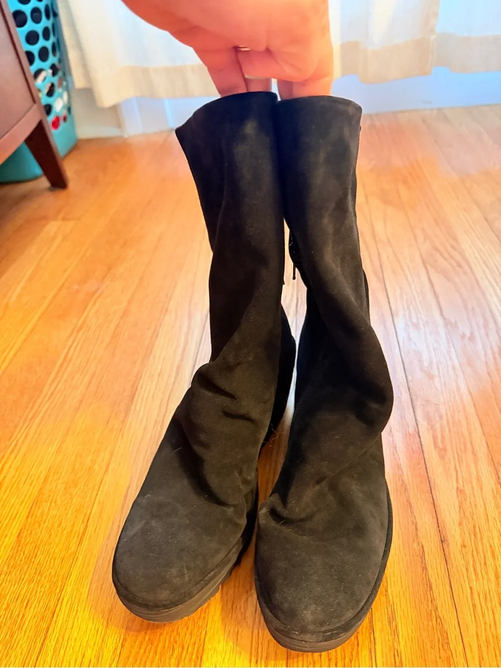 Fly London Black Suede Wedge Mid-Calf Boots - Picture 2 of 8